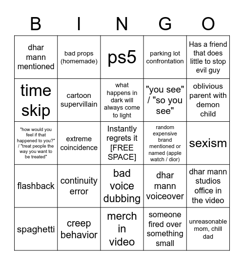 Dhar Mann Bingo v3 Bingo Card