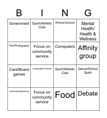 Club Fair Bingo Card