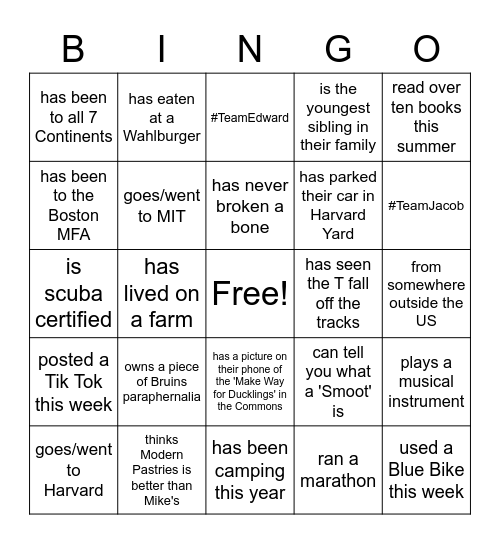 Longfellow Park Get to Know Each Other Bingo Card