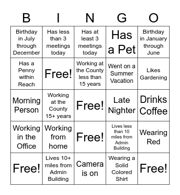 IT Staff Meeting Bingo Card