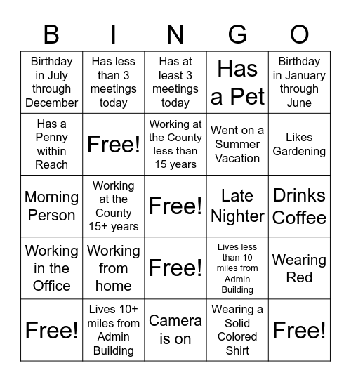 IT Staff Meeting Bingo Card