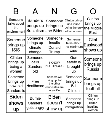 Democrat BAAANGO Bingo Card