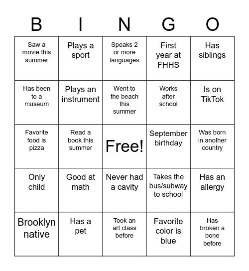 Untitled Bingo Card