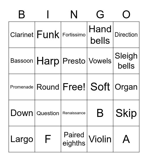 Music classroom Bingo Card