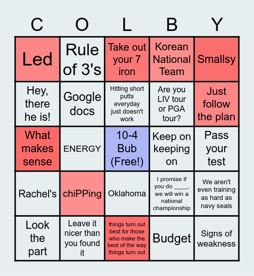 Colby-isms Bingo Card