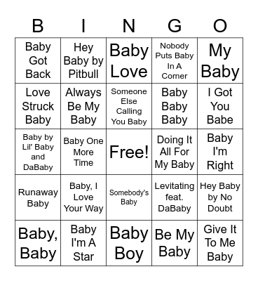 Baby Bingo Singo Bingo Card
