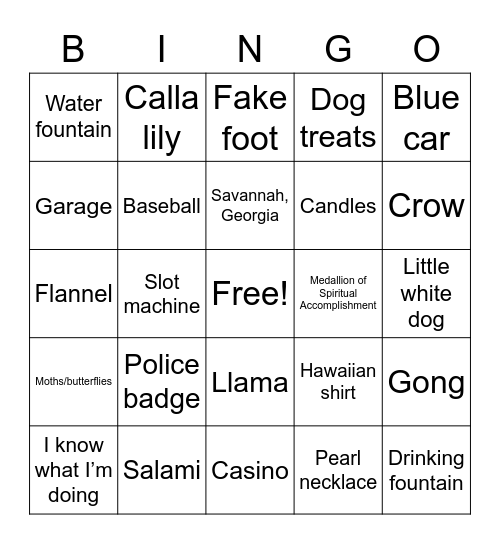 Ace Ventura Game Bingo Card