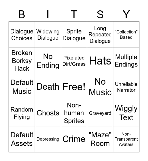 Bitsy Bingo Card