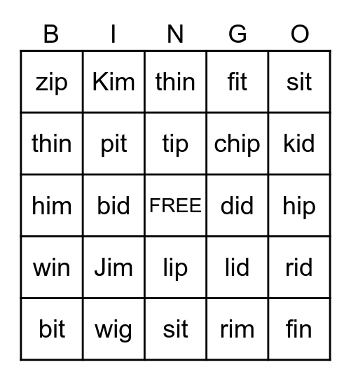 short-i-words-bingo-card