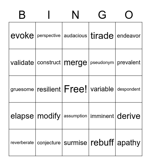 VOCABULARY BINGO Card