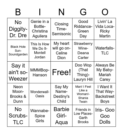 90-s-music-bingo-card