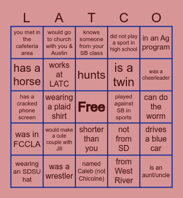 The People That You Meet Bingo Card