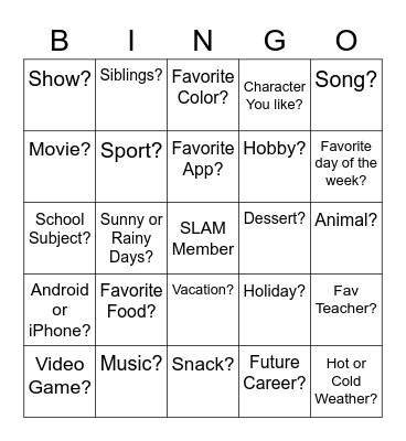 Similarities Bingo Card