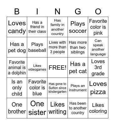 Classmate Bingo Card