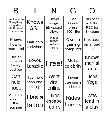 Look for someone that.... Bingo Card
