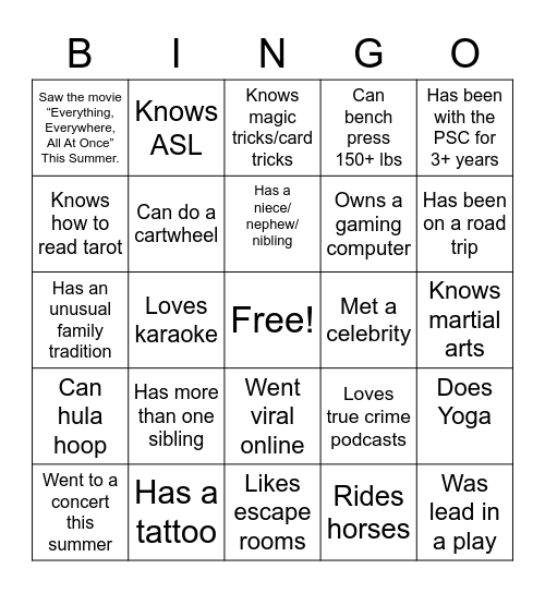 Look for someone that.... Bingo Card