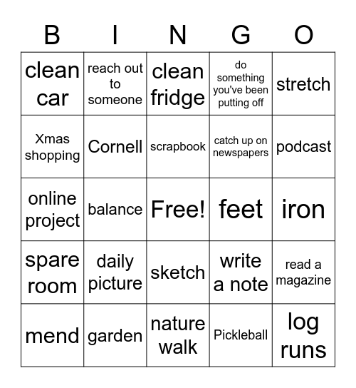 Weekly Bingo Card