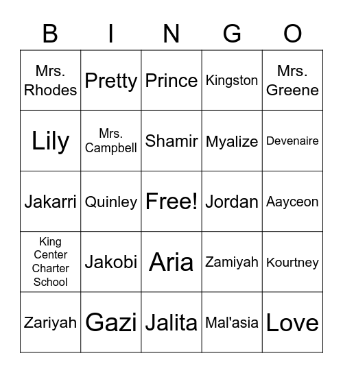 TEAM 1B BINGO! Bingo Card