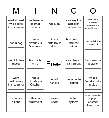 Find Someone Who Bingo Card