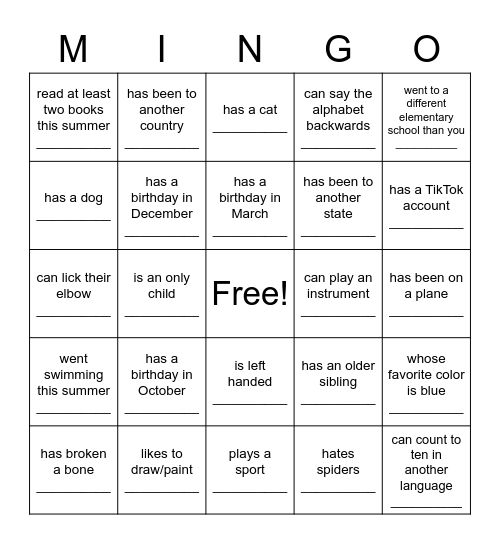 Find Someone Who Bingo Card