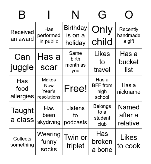 Look for someone that... Bingo Card