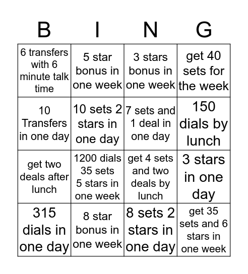 Setter Bingo Card