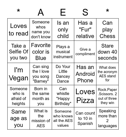 Happy 6th Birthday AES Bingo Card