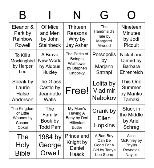 Banned Book Bingo! Bingo Card