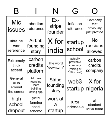 YC DEMO DAY Bingo Card