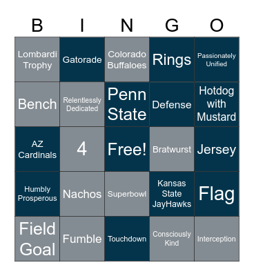 Troon Tailgate Bingo Card