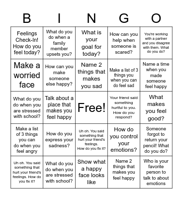 EMOTIONAL REGULATION Bingo Card
