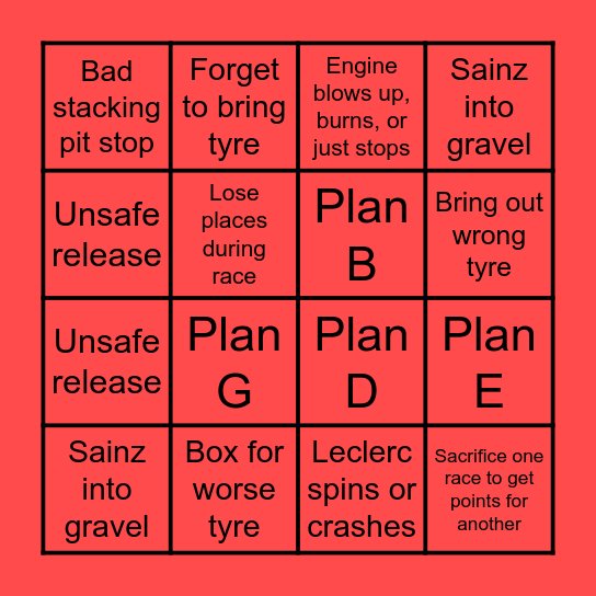 Ferrari Bingo Card