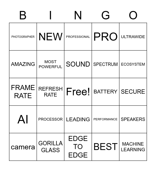 Smartphone Announcement Bingo Card