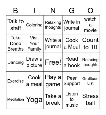 Coping Skills Bingo Card