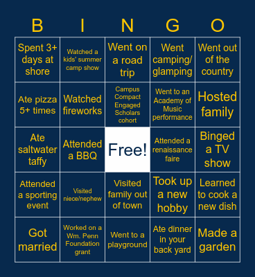 Performing Arts Bingo Card