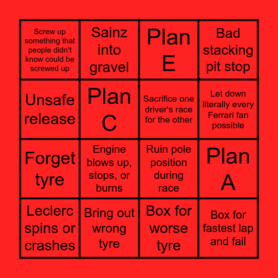 Ferrari Bingo Card