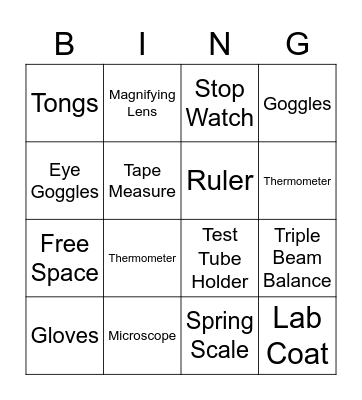 LAB EQUIPMENT Bingo Card