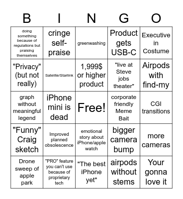 Apple Event Bingo Card