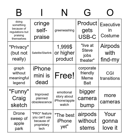 Apple Event Bingo Card