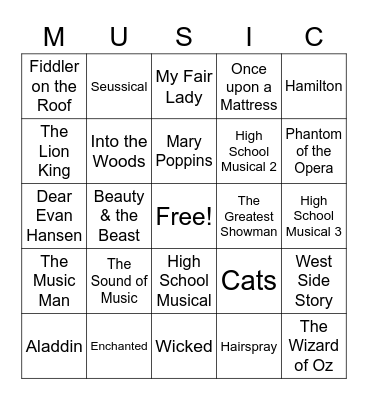 Musical Bingo Card
