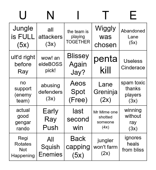 OhhJuni's Unite Bingo Card