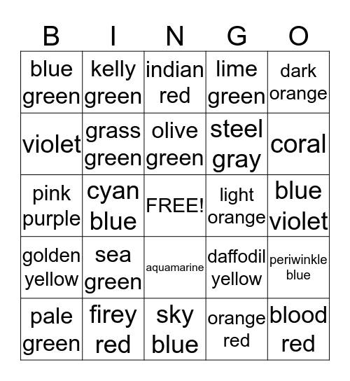 color my world Bingo Card