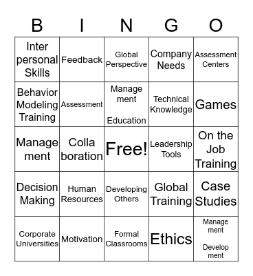 Management Development Bingo Card