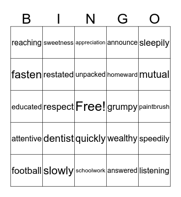 Multisyllable  Bingo Card
