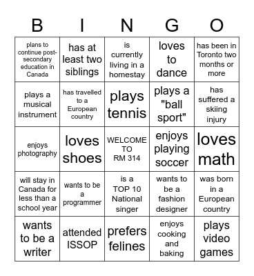 BIOGRAPHICAL BINGO: Find someone who... Bingo Card