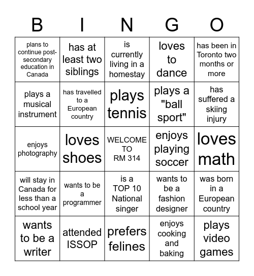 BIOGRAPHICAL BINGO: Find someone who... Bingo Card