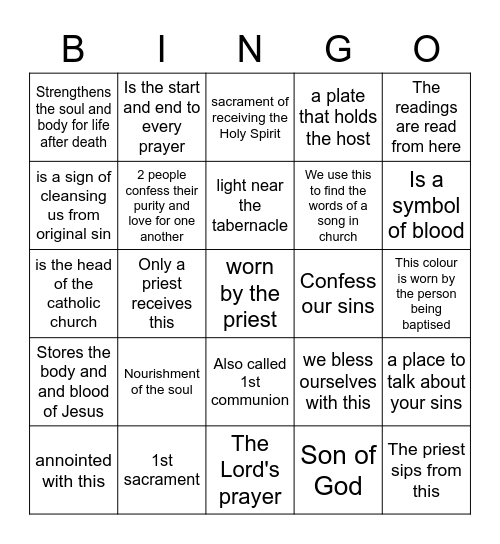 church Bingo Card