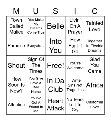 Music Bingo Card