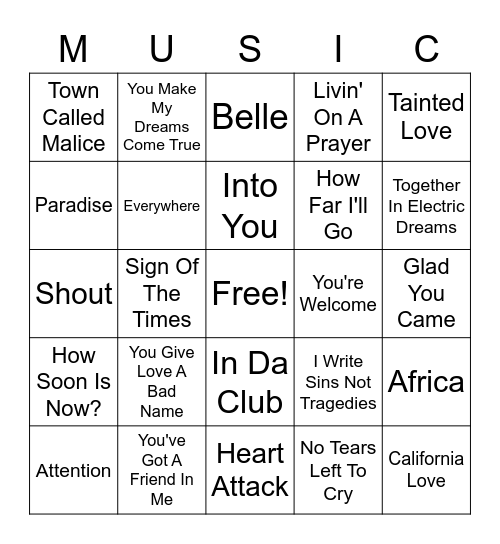 Music Bingo Card