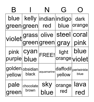 color my world Bingo Card